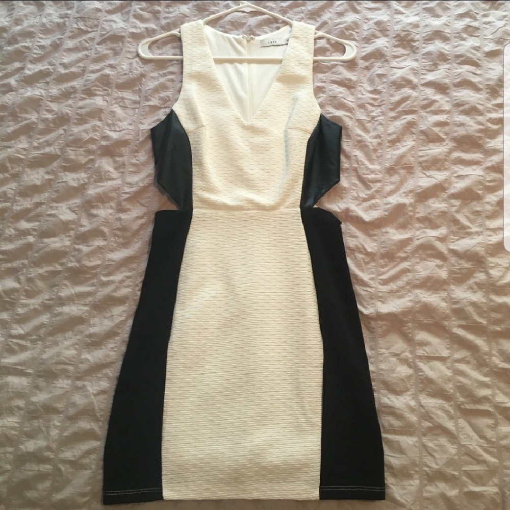 🚫SOLD🚫 White & Black w/ Leather Cut-Out Dress